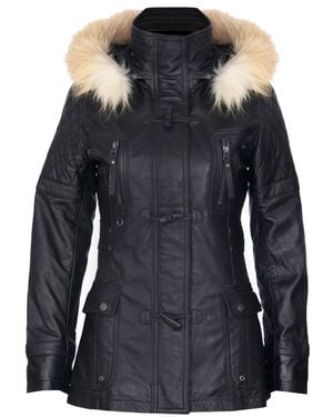 Infinity Leather Quilted Hooded Parka Jacket-Northampton - Black