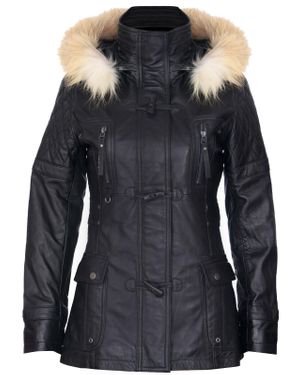 Infinity Leather Quilted Hooded Parka Jacket-Northampton - Black