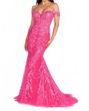Ellie Wilde Off Shoulder Sequin Prom Dress - Pink