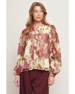 TRUEDAMES Chateau Floral Woven Top - Red