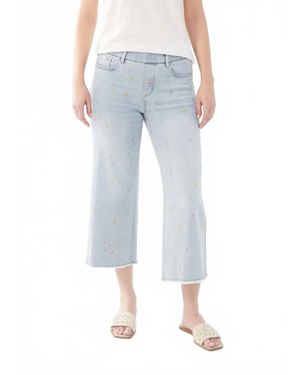 Fdj Emily Embroidered Flowers Pull-On Wide Leg Crop Jeans - Blue