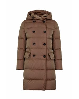 Moorer Long Hooded Quilted Coat - Brown
