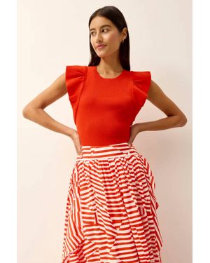 Marie Oliver Rory Ruffle Sleeves Top - Red