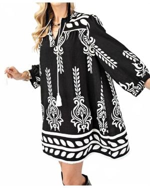 Gigio Aztec Fringe Mini Dress - Black