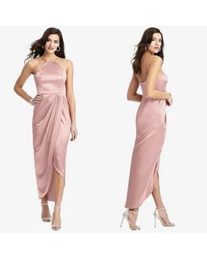 After Six Bow Halter Neck Stretch Satin Gown - Pink