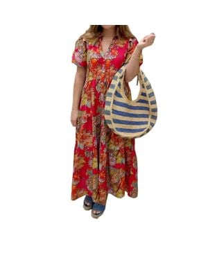 Apny Tiered Puff Sleeve Shirt Dress