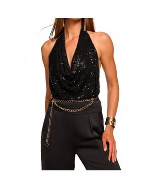 Ramy Brook Alice Cowl Neck Halter Top - Black