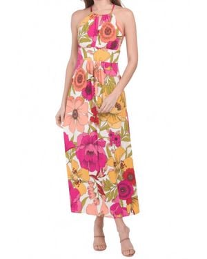 London Times Floral Print Halter Maxi Dress - Pink