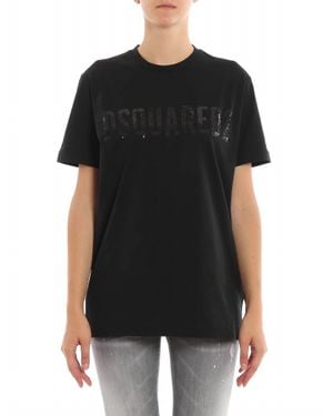 DSquared² Sequined Logo Detailed Cotton T-Shirt - Black