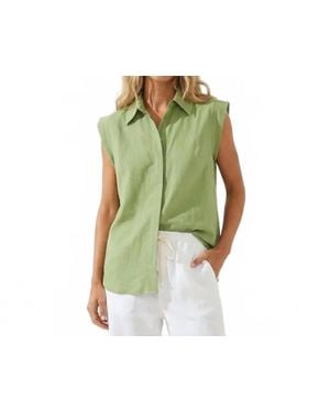 Naked Zebra Cap Sleeve Hidden Placket Blouse - Green