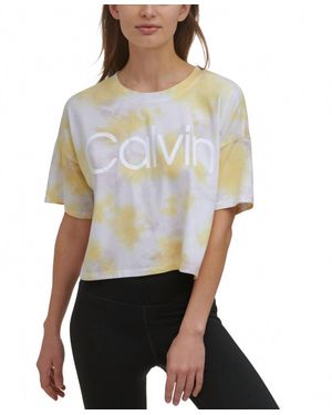 Calvin Klein Activewear Performance Cropped Tie-Dyed T-Shirt - White