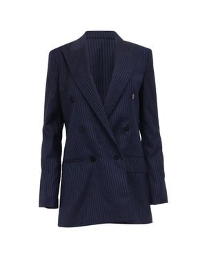 Theory Striped Double-Breasted Blazer - Blue