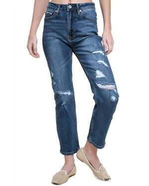 Umgee Distressed High Waist Straight Leg Jean - Blue