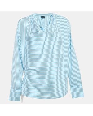 JOSEPH Candy Stripe Cotton Arran Wrap Blouse - Blue