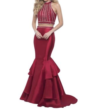 Blush Prom Ruffled Mermaid Two Piece Gown - Red