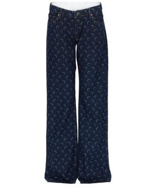 Marine Serre Crescent Moon Cotton Jeans - Blue