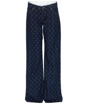 Marine Serre Crescent Moon Cotton Jeans - Blue