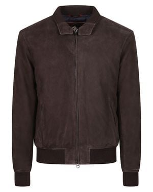 Stewart Nuvola Smooth Dark Leather Bomber Jacket - Brown