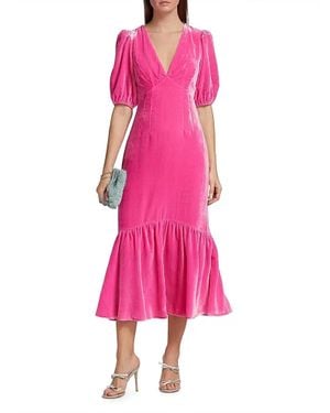 RHODE Ester Puff-Sleeve Velvet Midi-Dress - Pink