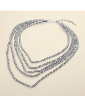 Fashnzfab Bling Studded Strand Necklace - Metallic