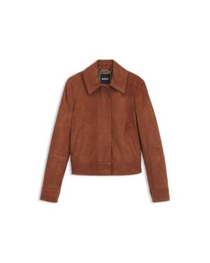 BOSS Suede Jacket With Covered Zipper Closure - Brown