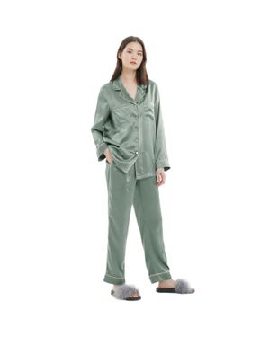 LILYSILK 22Mm Piping Silk Pajamas Set - Green