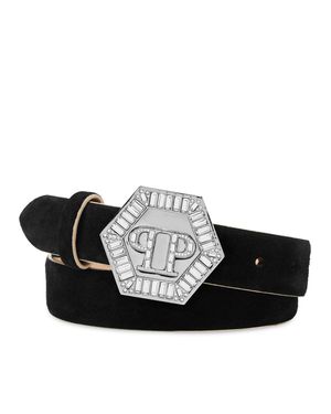 Philipp Plein Saffiano Leather Belt Hexagon - Black