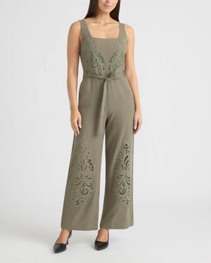Ellen Tracy Linen Jumpsuit With Embroidery Detailing - Green