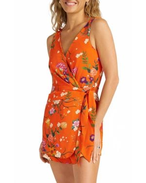 Matty M Floral Sleevless Skort Romper - Orange