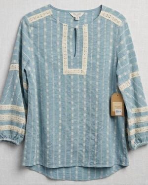Tru Luxe All-Over Embroidered Peasant Top - Blue