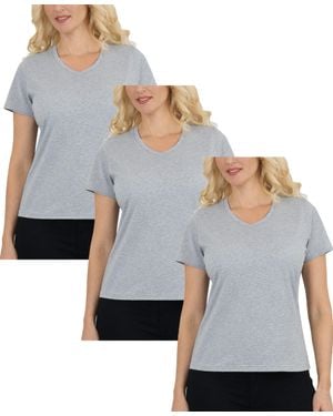 Galaxy By Harvic Galaxy Divatee Relaxed Fit V-Neck Short Sleeve T-Shirt-3 Pack - Gray