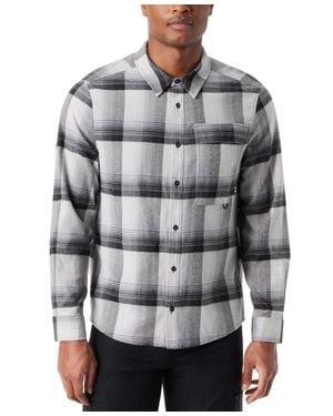 BASS OUTDOOR Shirt Plaid Long Sleeve Button-Up Classic Fit Mac5 - Gray