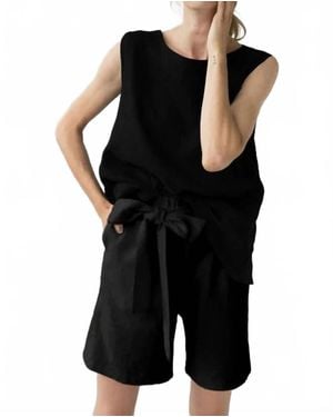 La Muse High Waisted Linen Short - Black