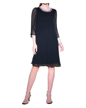 Joseph Ribkoff Pleated Chiffon Trapeze Dress - Blue