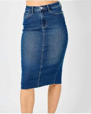 Judy Blue Denim Midi Skirt- Plus - Blue