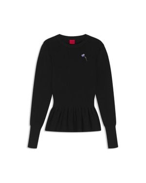 HUGO Cotton Sweater With Detachable Floral Brooch - Black