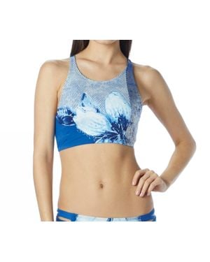 Carmen Marc Valvo Gilded Garden High Neck Bikini Top - Blue