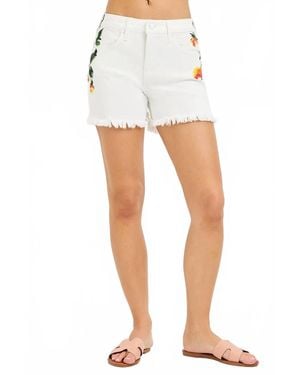 Risen Farrah Floral Denim Shorts - White