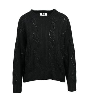 No Secrets Cable Knit Sequined Sweater - Black