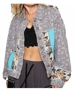 Pol Vintage Washed Semi Cropped Denim Jacket - Gray