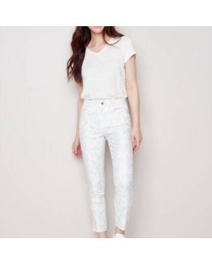Charlie b Printed Twill Pant With Hem Slit - White