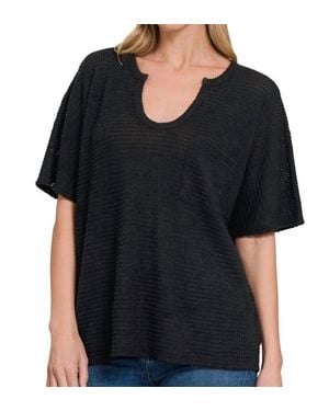 Zenana Midnight Pocket Waffle Top - Black