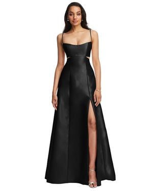 Alfred Sung Open Neckline Cutout Satin Twill A-line Gown - Black