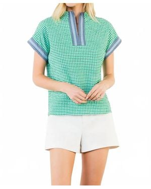 Thml Short Sleeve Gingham Top - Green