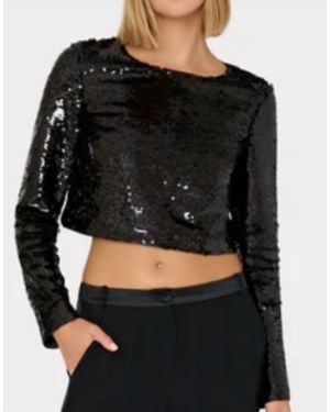 MILLY Shailyn 3D Sequins Rosette Top - Black