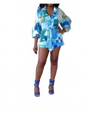Luxxel Santorini Tie Romper - Blue