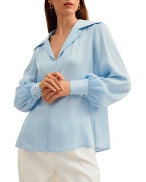 LILYSILK The Cervina V Neck Silk Blouse - Blue
