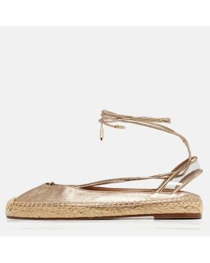 Aquazzura Leather And Pvc Ankle Wrap Espadrille Flat - Metallic
