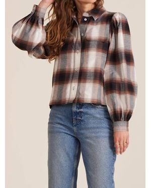 Bobi Crop Puff Sleeve With Pocket Shirt - Blue