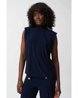 Joseph Ribkoff Mock Neck Pleated Sleeveless Top - Blue
